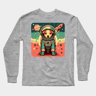 Retro Futurism Patriotic Astronaut Dog Long Sleeve T-Shirt